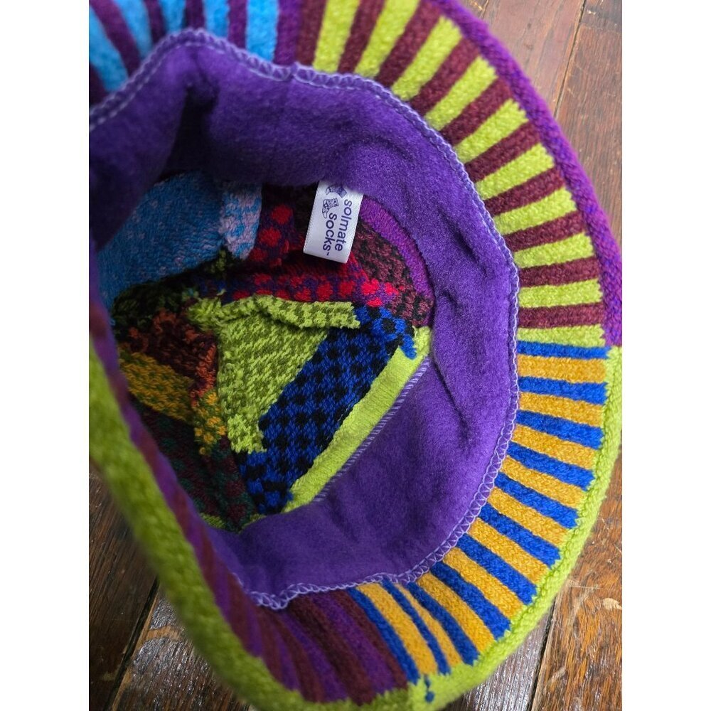 Solmate Socks Colorful Eclectic Patchwork Beanie Hat View 3